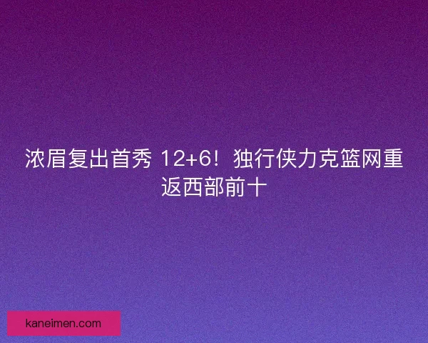 浓眉复出首秀 12+6！独行侠力克篮网重返西部前十