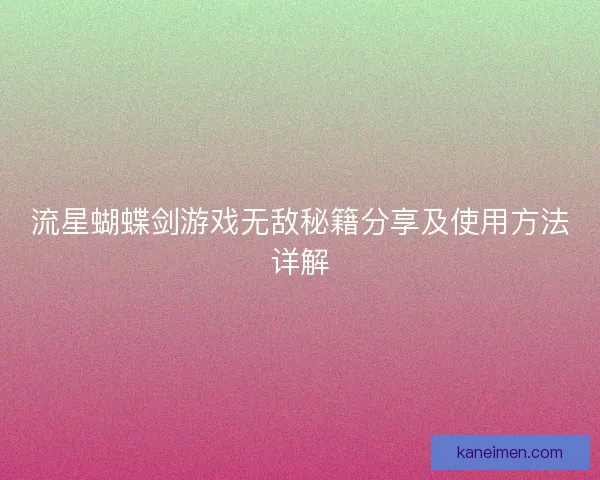 流星蝴蝶剑游戏无敌秘籍分享及使用方法详解