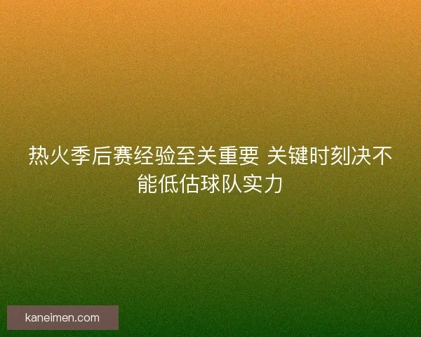 热火季后赛经验至关重要 关键时刻决不能低估球队实力